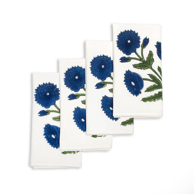 Blue Poppy Napkins (4) Block Print Blue Poppy Tableware Chefanie 