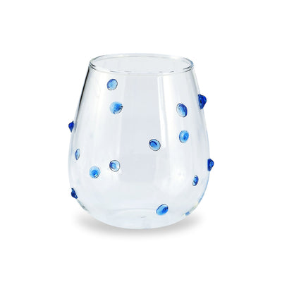 Stemless Blue Dot Glasses (4) Blue & White Chefanie 