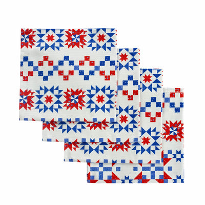 Patriotic Quilt Dinner Napkins (4) Christmas clovered red green and white tableware Chefanie 