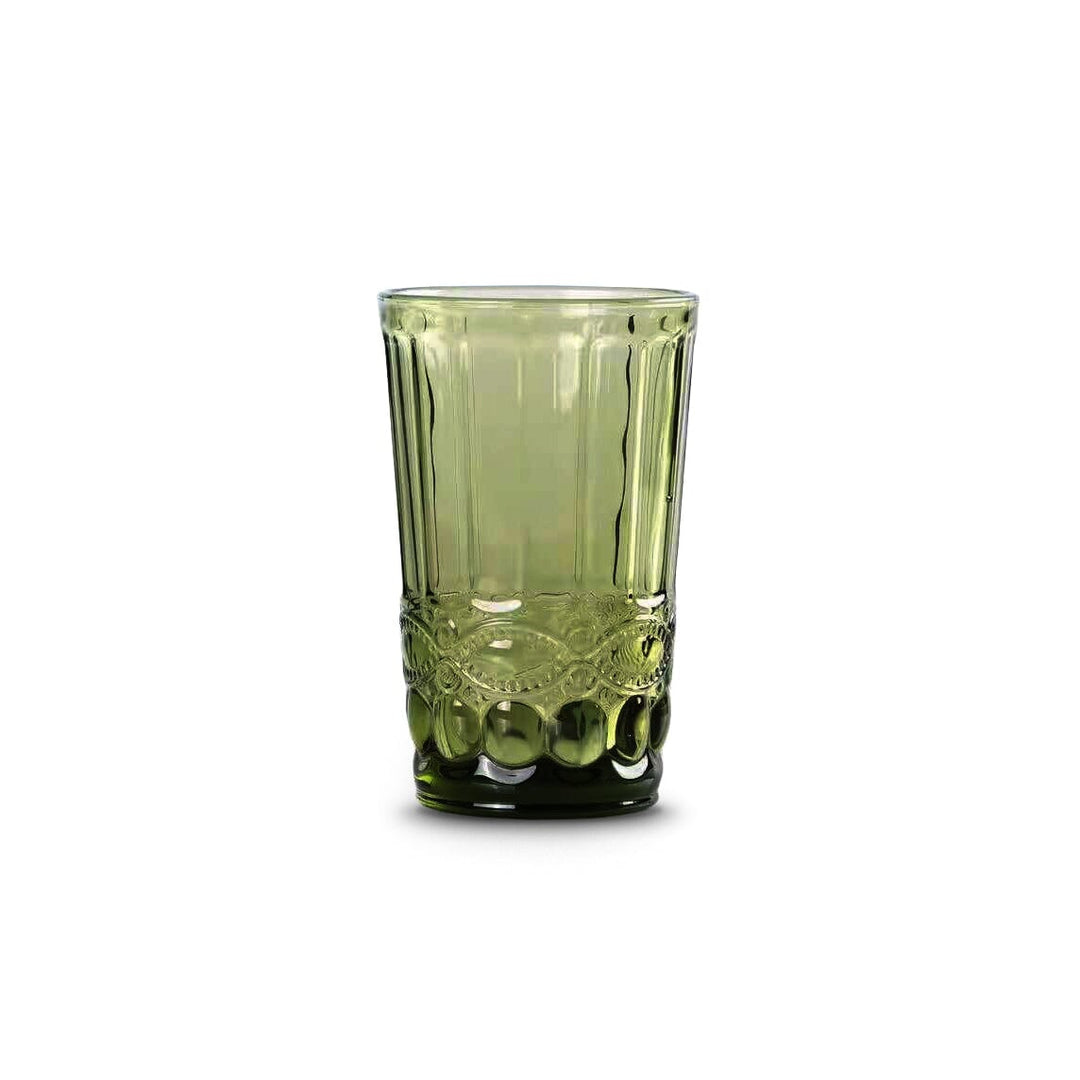 12-Piece Emerald Green Glassware Set - 4 Wine, 4 Highball & 4 Tumbler Glasses, Vintage Ribbed Design