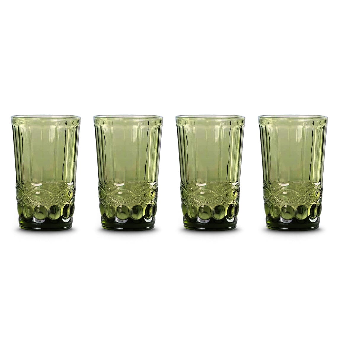 Green Highball Glasses (4) Spring Botanical Embroidered Table Linens Chefanie 