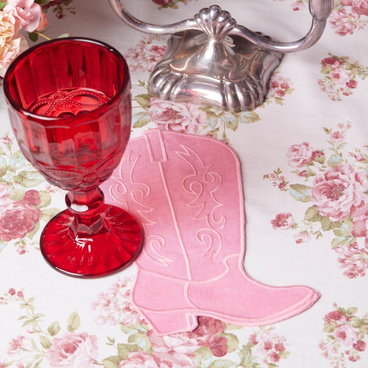 Pink Cowboy Boot Cocktail Napkins (4) elegant cowboy rodeo tablescape ideas Chefanie 
