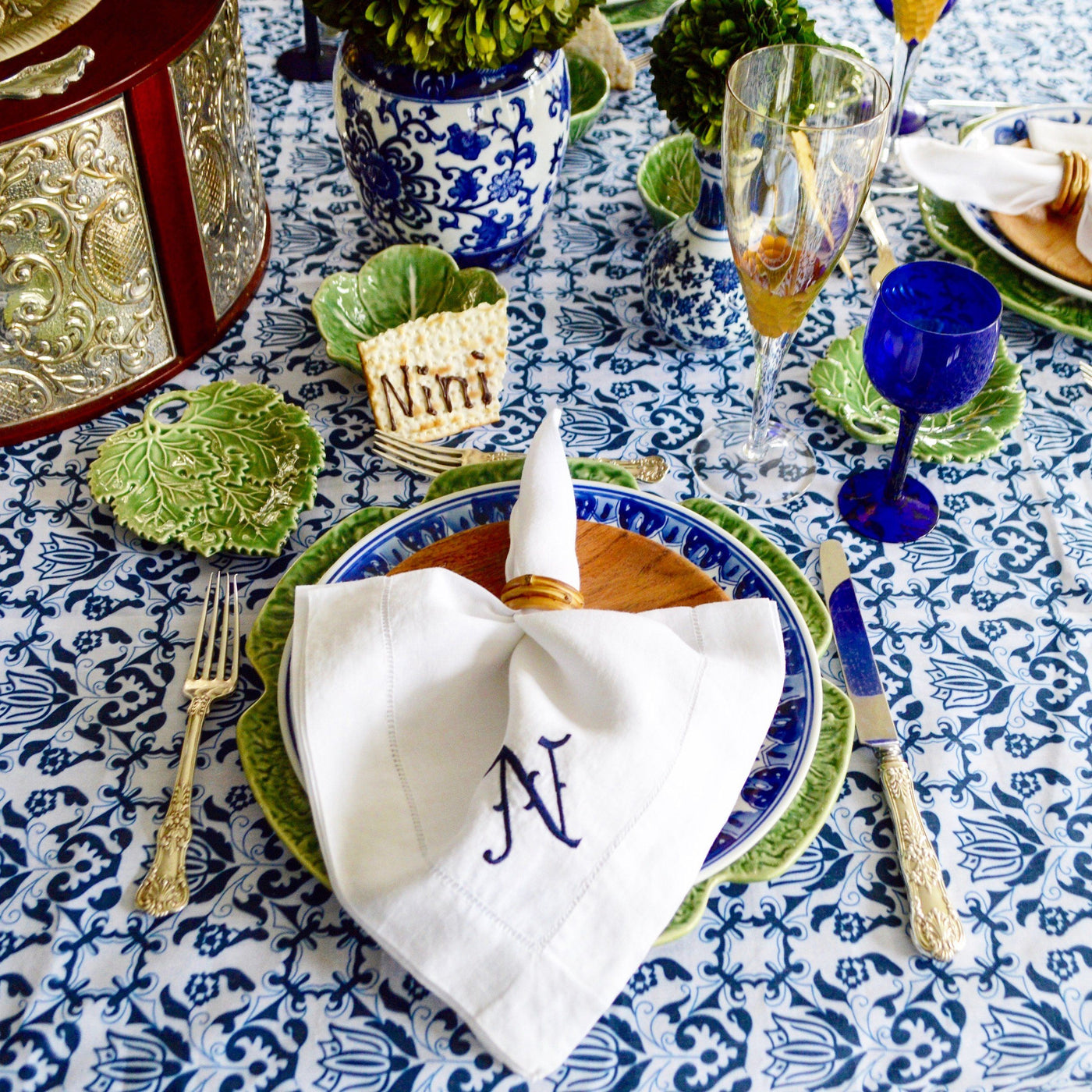 Blue &amp; White Tablecloth Chefanie 