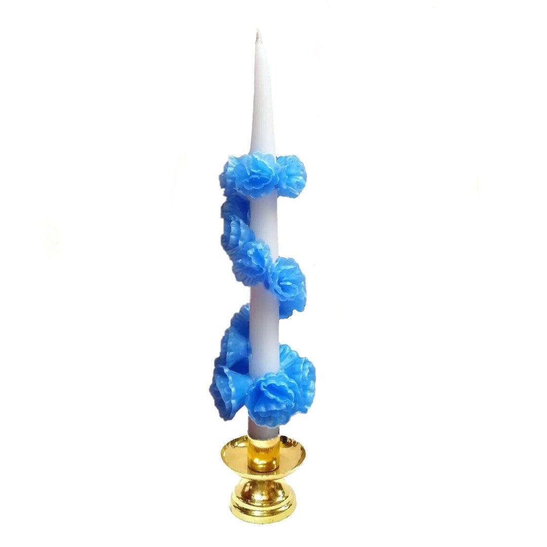 White & Blue Flower Candle Chefanie 