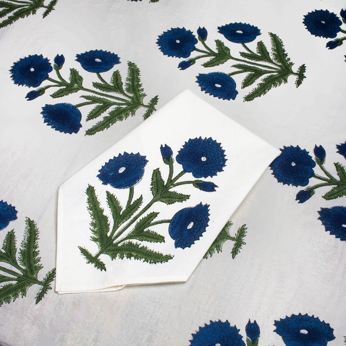 Blue Poppy Tablecloth Block Print Blue Poppy Tableware Chefanie 
