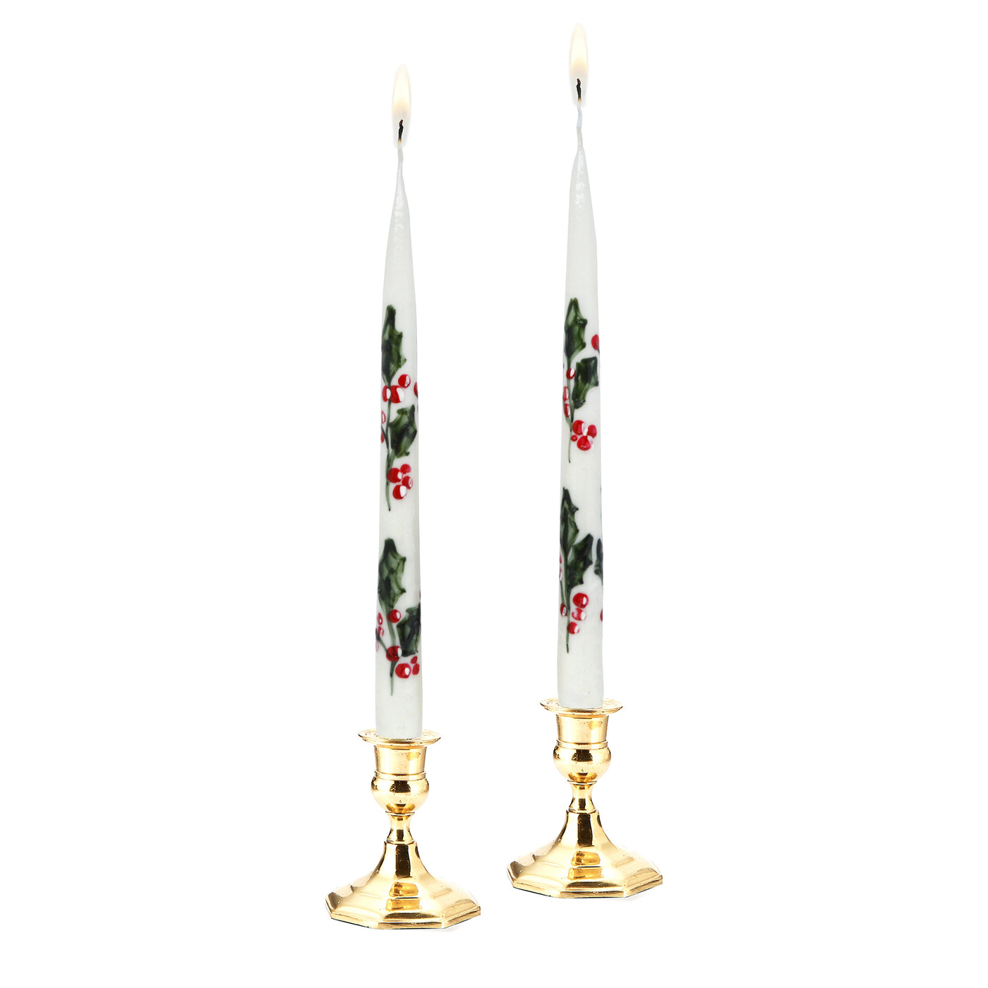 Painted Holly Tapers (2) White Plaid Chefanie 