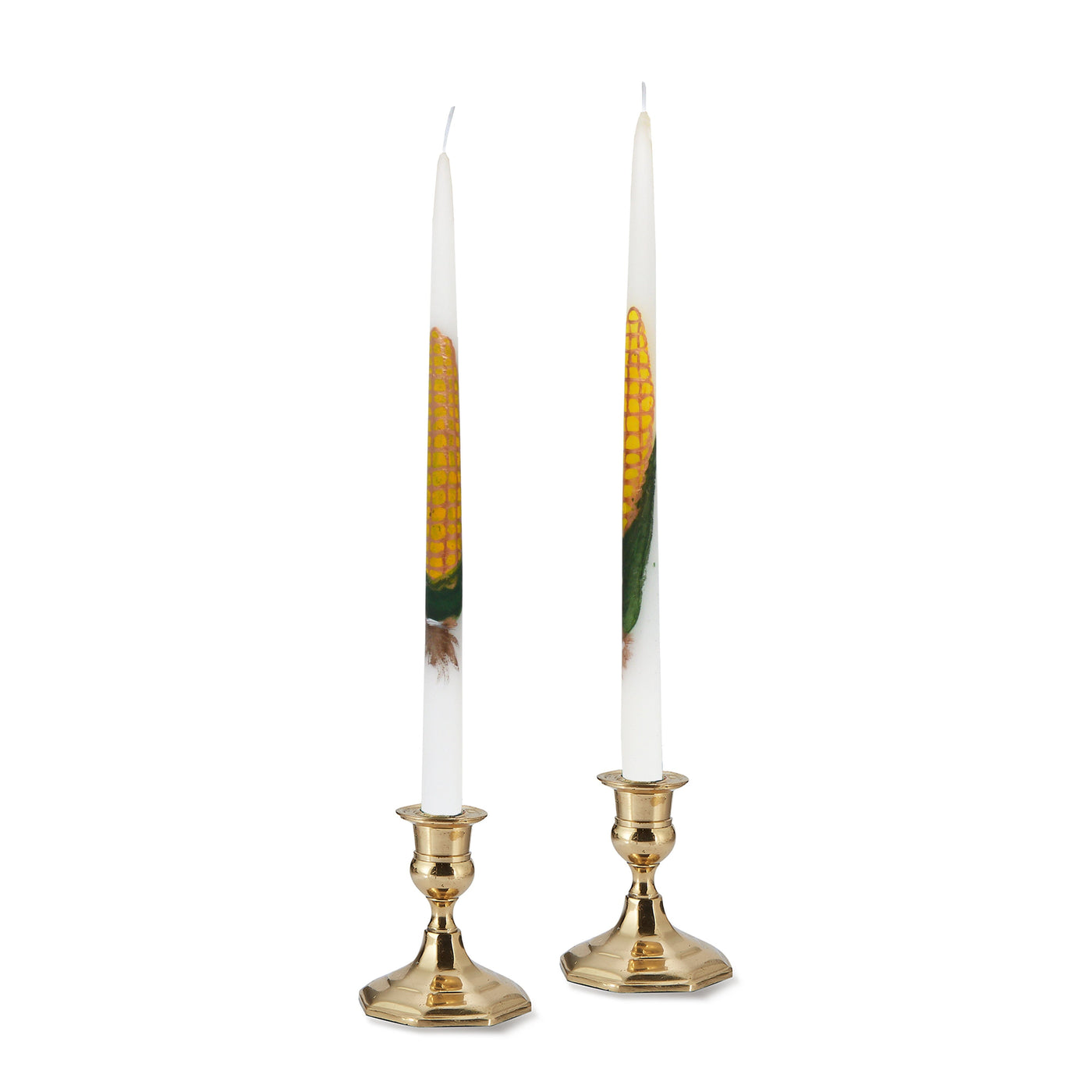 Painted Corn Taper Candles (2) Ikat Chefanie Gold 