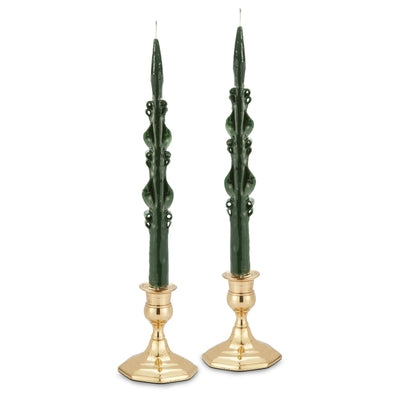 Forest Green Baroque Tapers (2) Green Leaf Chefanie 