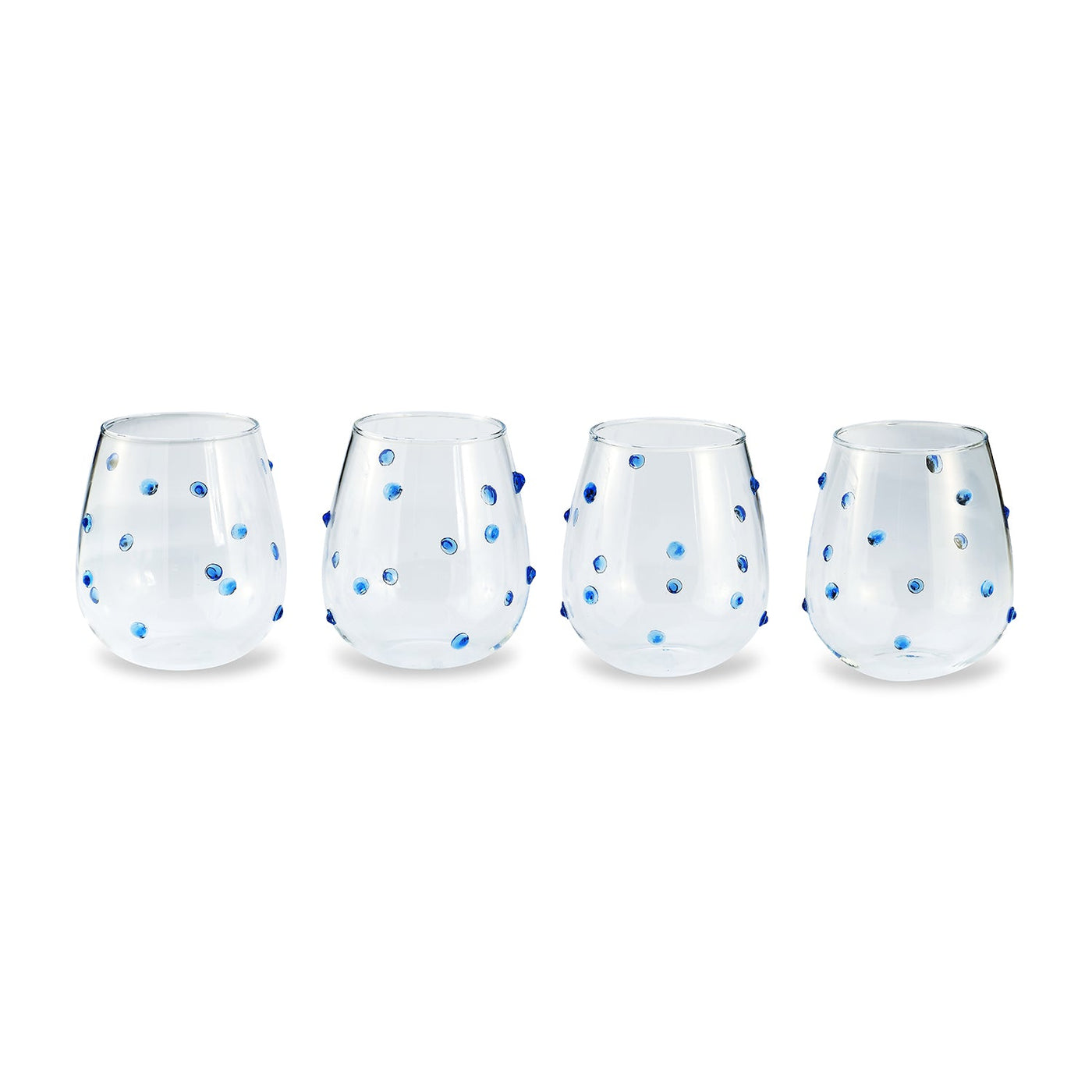 Stemless Blue Dot Glasses (4) Blue & White Chefanie 