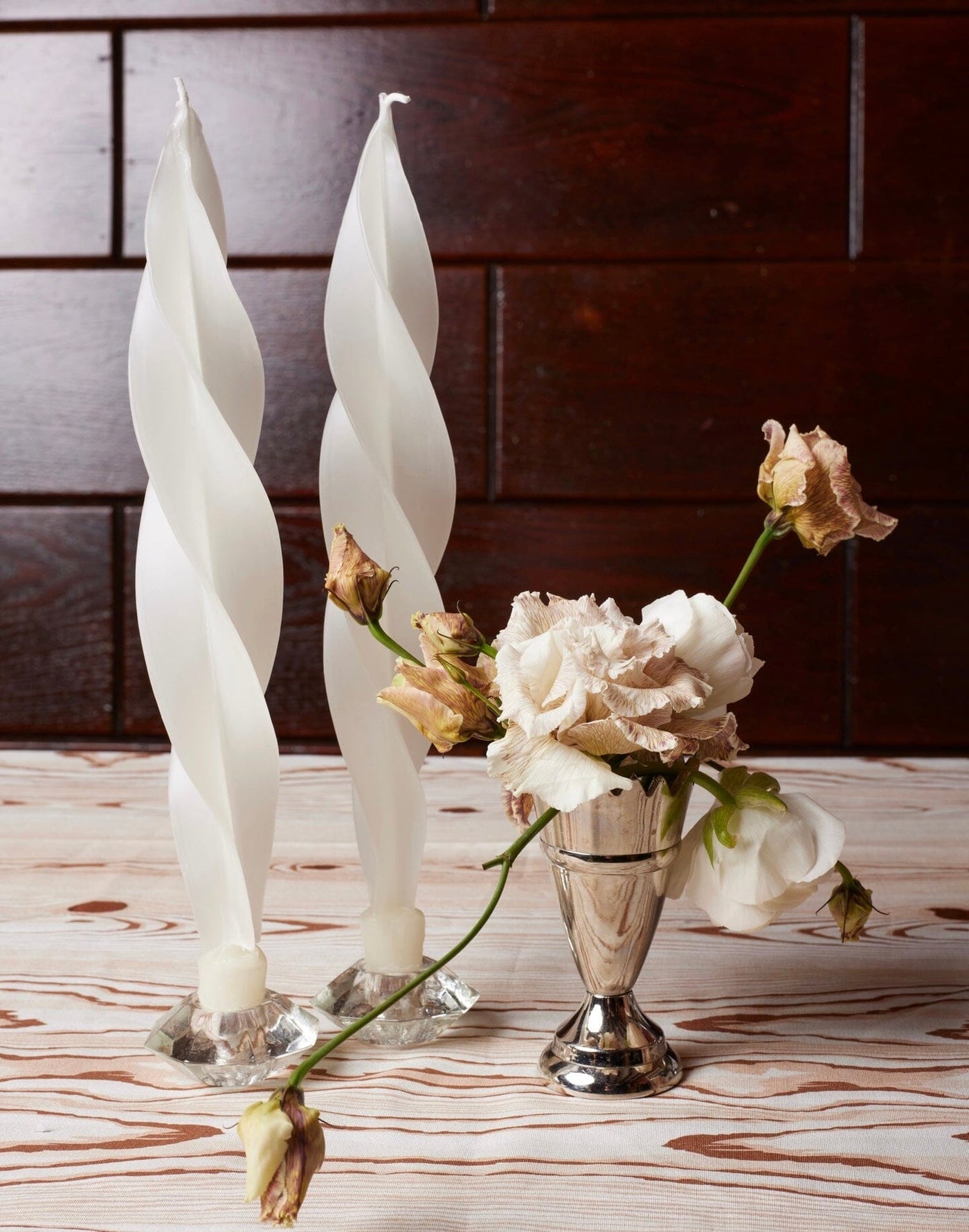 White Feather Candles (2) Lilac Marble Chefanie 