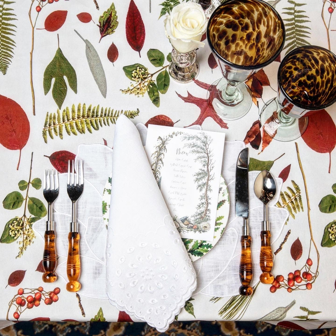 Pressed Forest Tablecloth Pressed Forest Leaf Colored Table Settings Chefanie 