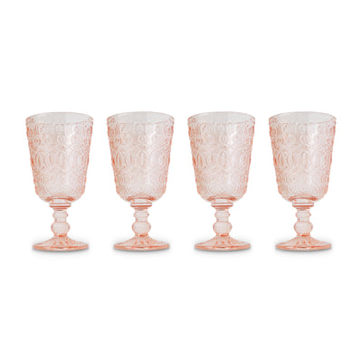 Pink Embossed Stem Glasses (4) Psychedelic 60s Easter Table Decor Chefanie 